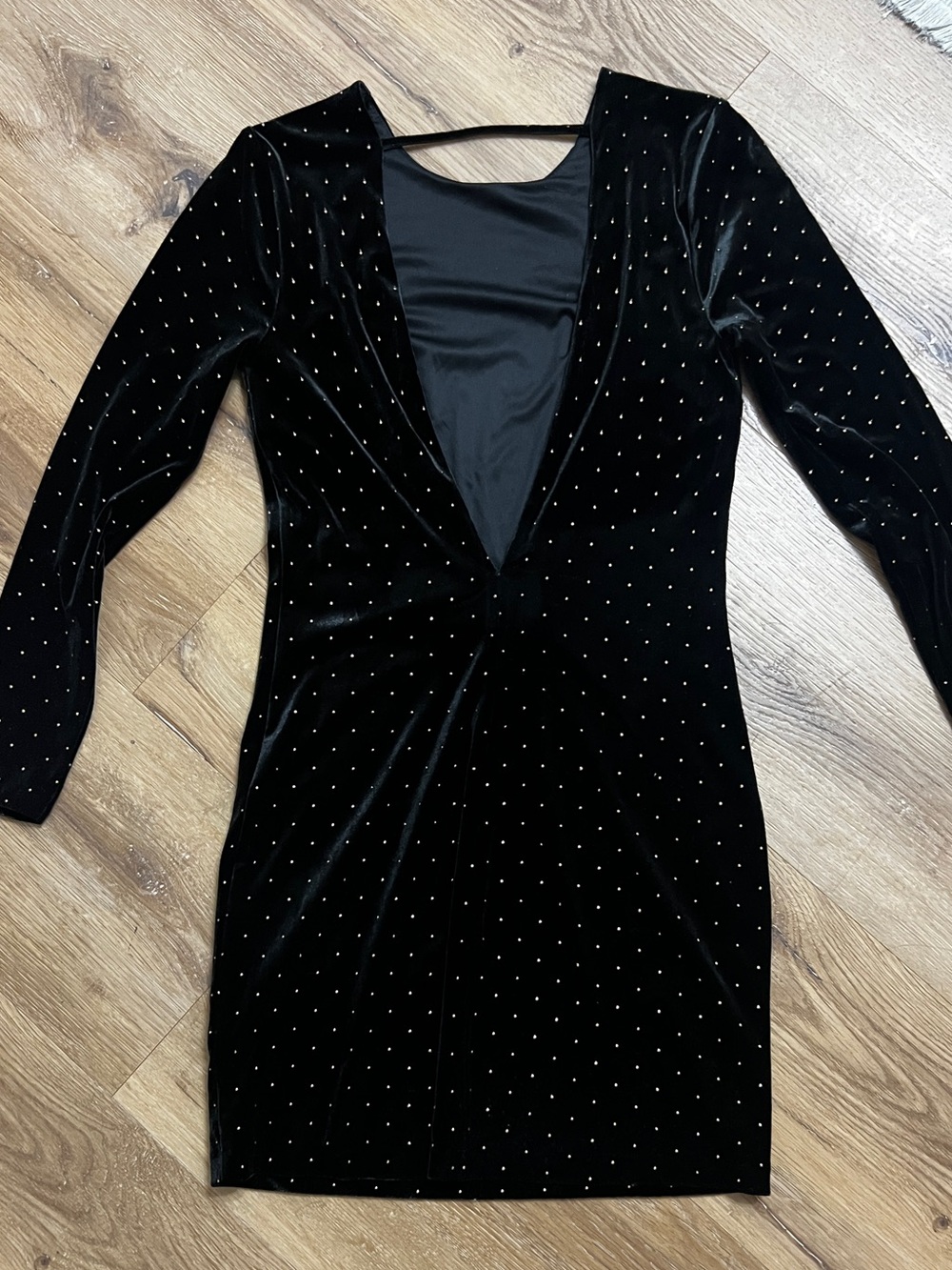 Express Black Velvet Dress with Gold Dots